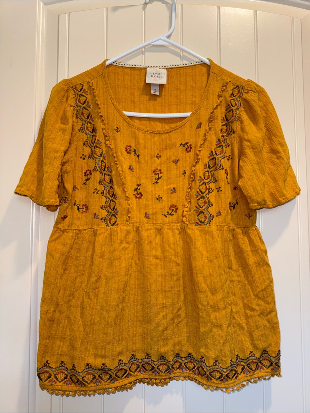 Knox Rose Mustard Embroidered Boho Tunic Top
